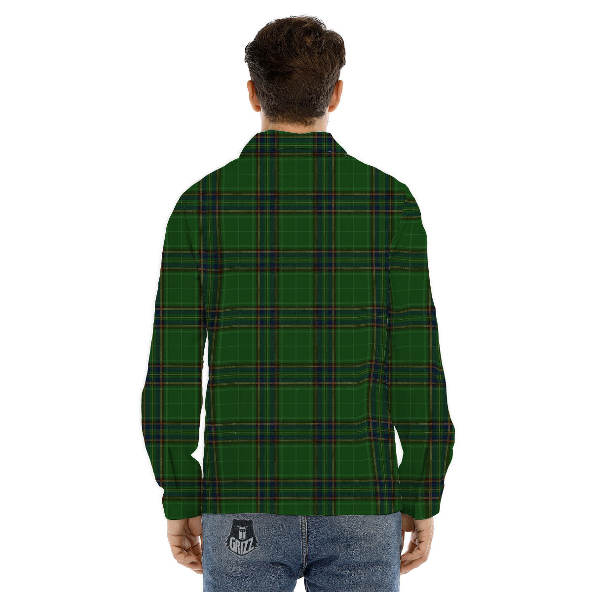 Stewart Tartan Blue And Green Print Men's Dress Shirts-grizzshop