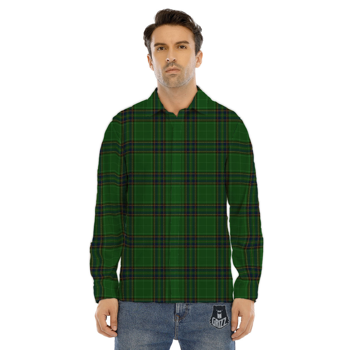 Stewart Tartan Blue And Green Print Men's Dress Shirts-grizzshop