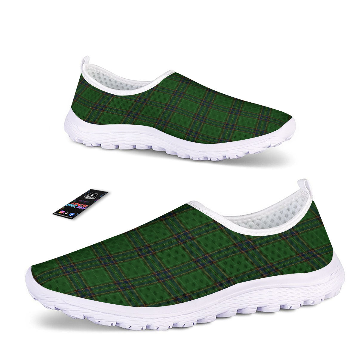 Stewart Tartan Blue And Green Print Nurse Shoes-grizzshop