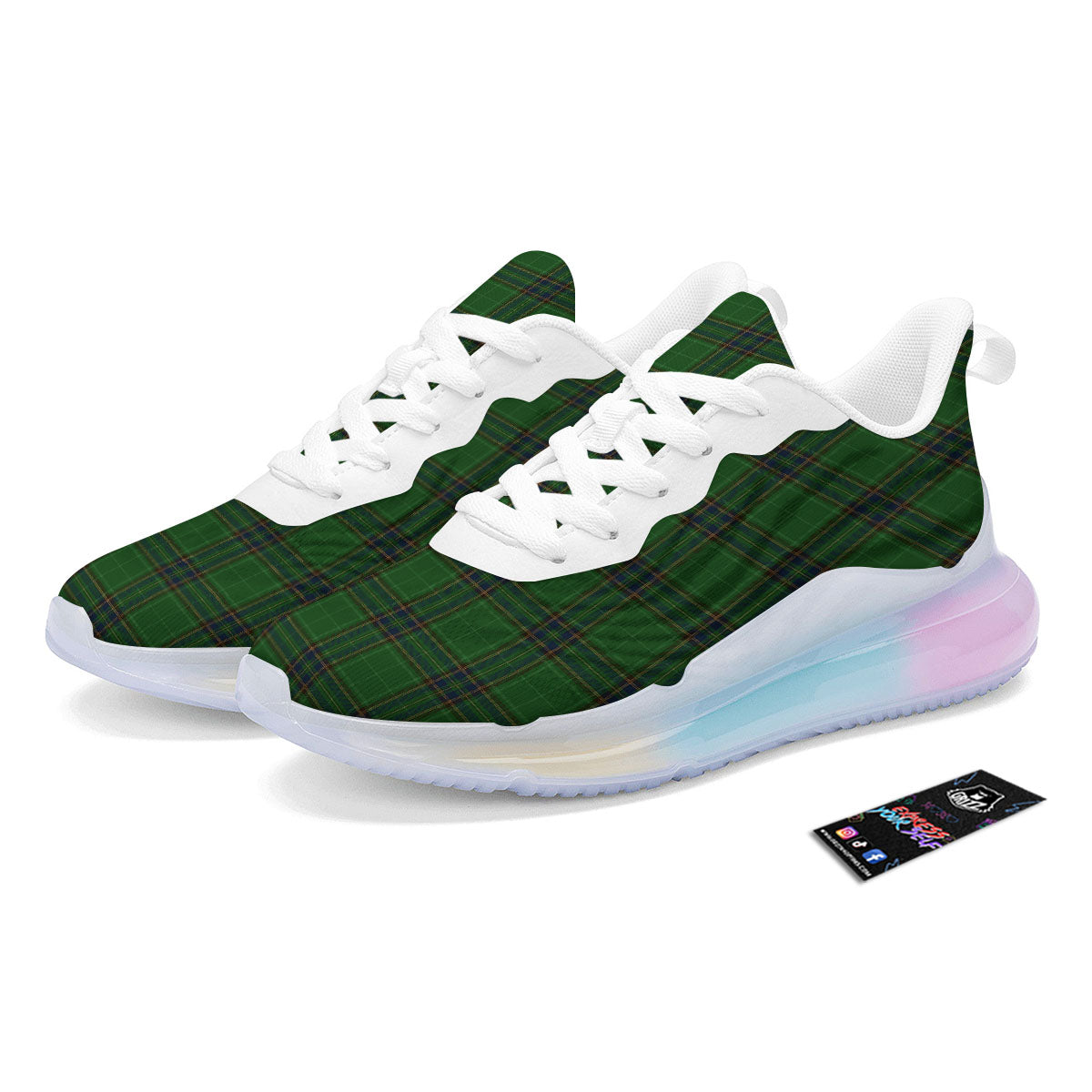 Stewart Tartan Blue And Green Print Running Sneakers-grizzshop