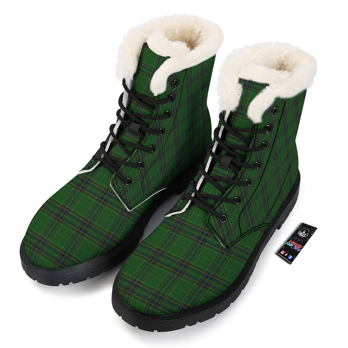 Stewart Tartan Blue And Green Print Winter Boots-grizzshop