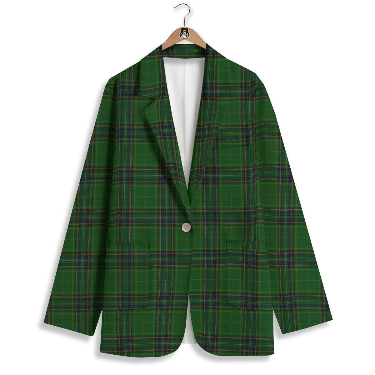 Stewart Tartan Blue And Green Print Women's Blazer-grizzshop