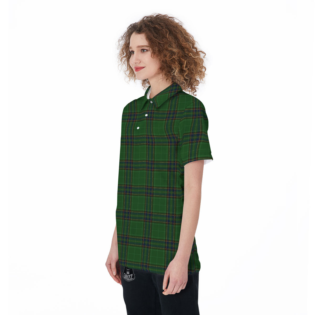 Stewart Tartan Blue And Green Print Women's Golf Shirts-grizzshop