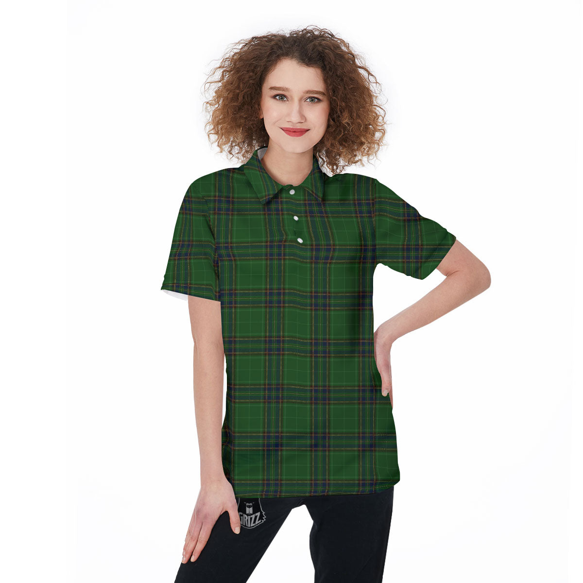 Stewart Tartan Blue And Green Print Women's Golf Shirts-grizzshop