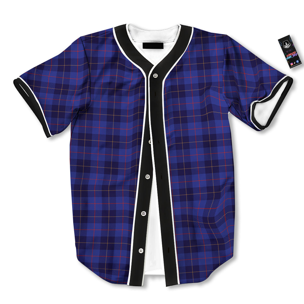 Stewart Tartan Deep Blue Print Baseball Jersey-grizzshop
