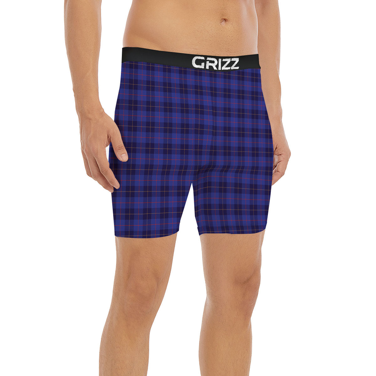 Stewart Tartan Deep Blue Print Boxer Briefs-grizzshop