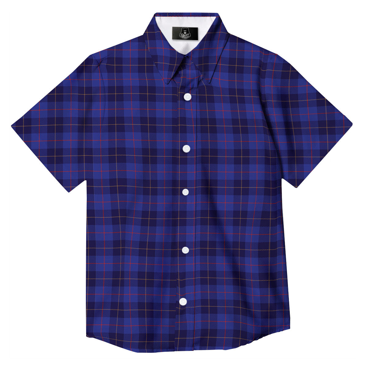 Stewart Tartan Deep Blue Print Button Up Shirt-grizzshop