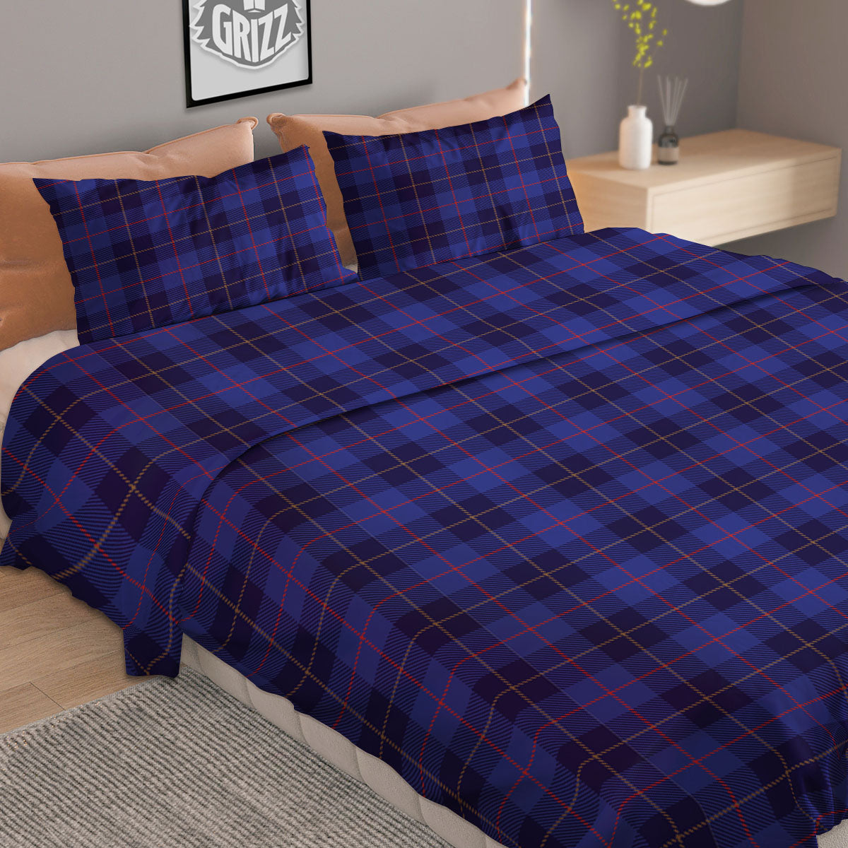 Stewart Tartan Deep Blue Print Duvet Cover Bedding Set