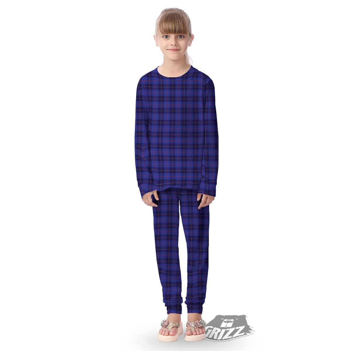 Stewart Tartan Deep Blue Print Kid's Pajamas-grizzshop