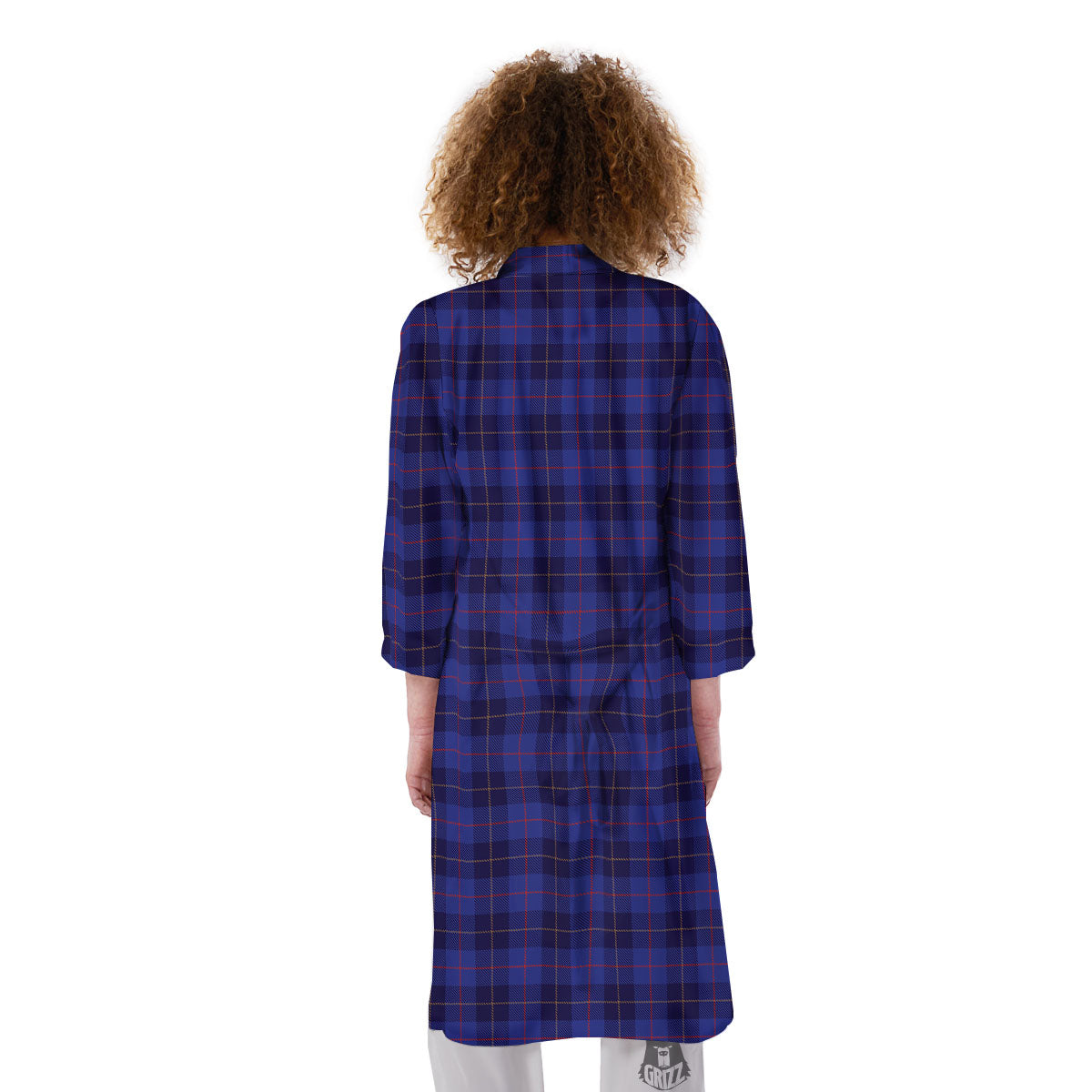 Stewart Tartan Deep Blue Print Kimono-grizzshop