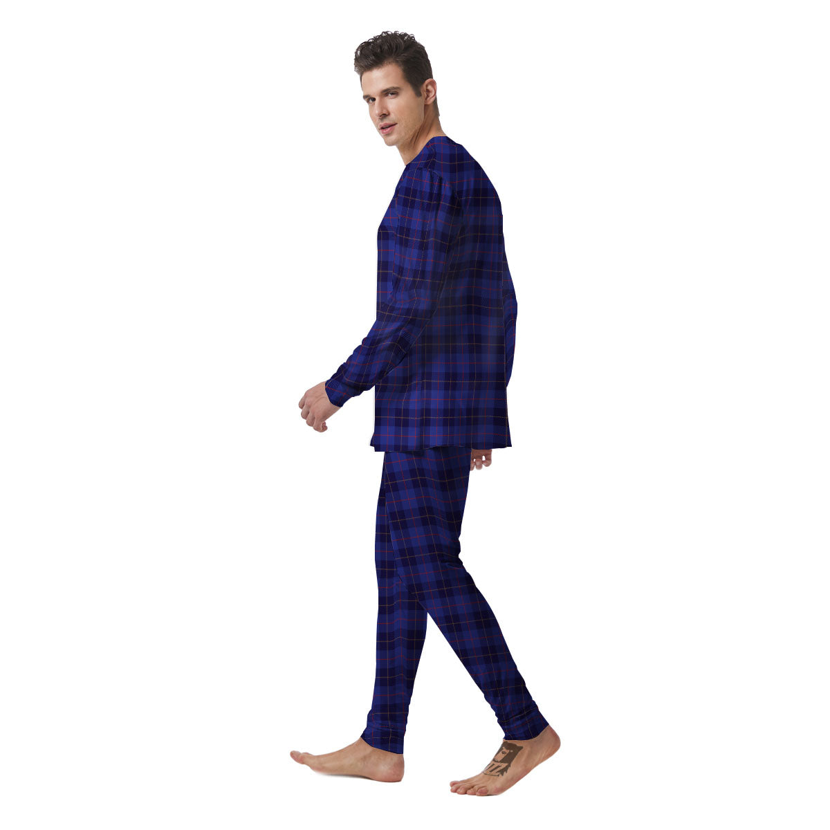 Stewart Tartan Deep Blue Print Men's Pajamas-grizzshop