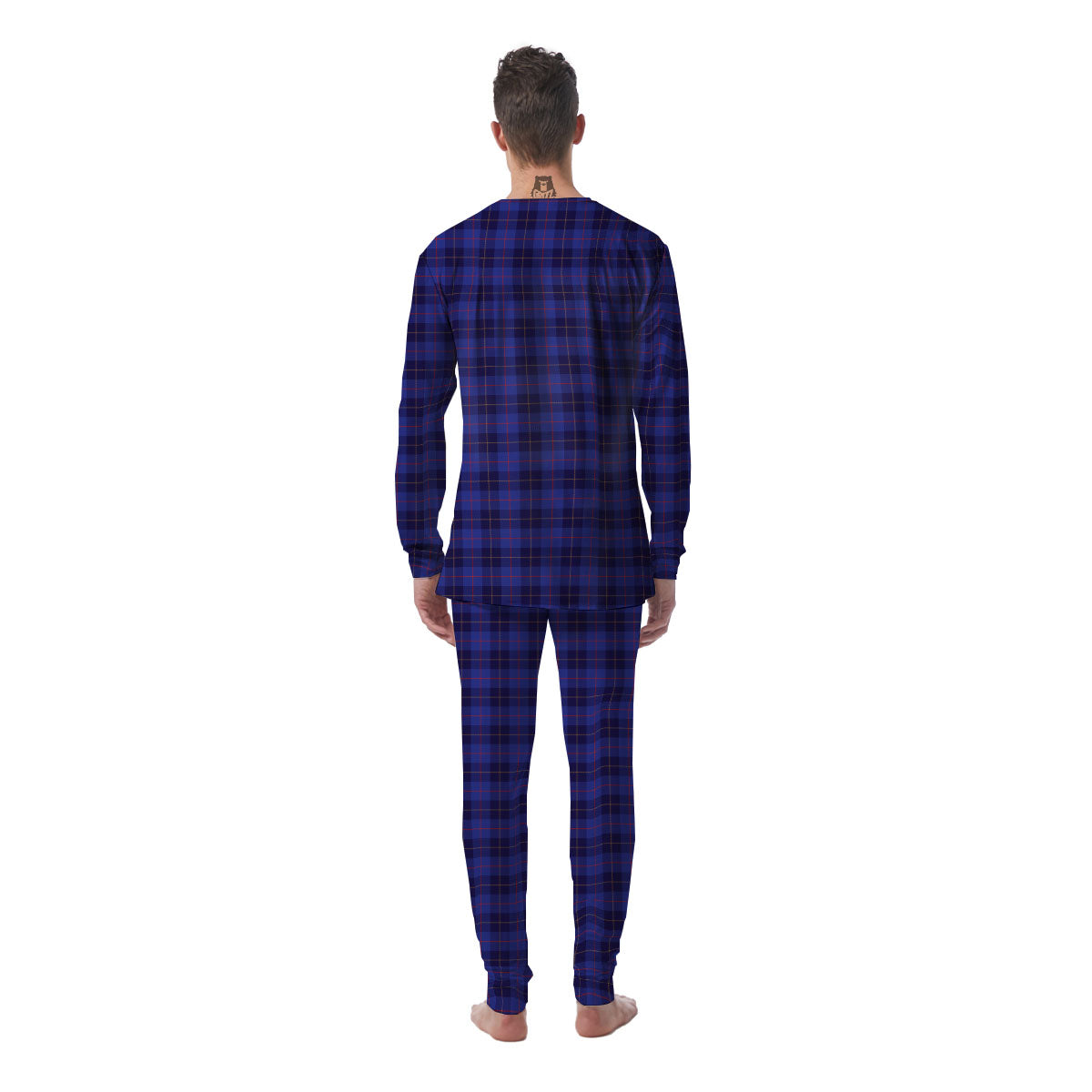 Stewart Tartan Deep Blue Print Men's Pajamas-grizzshop