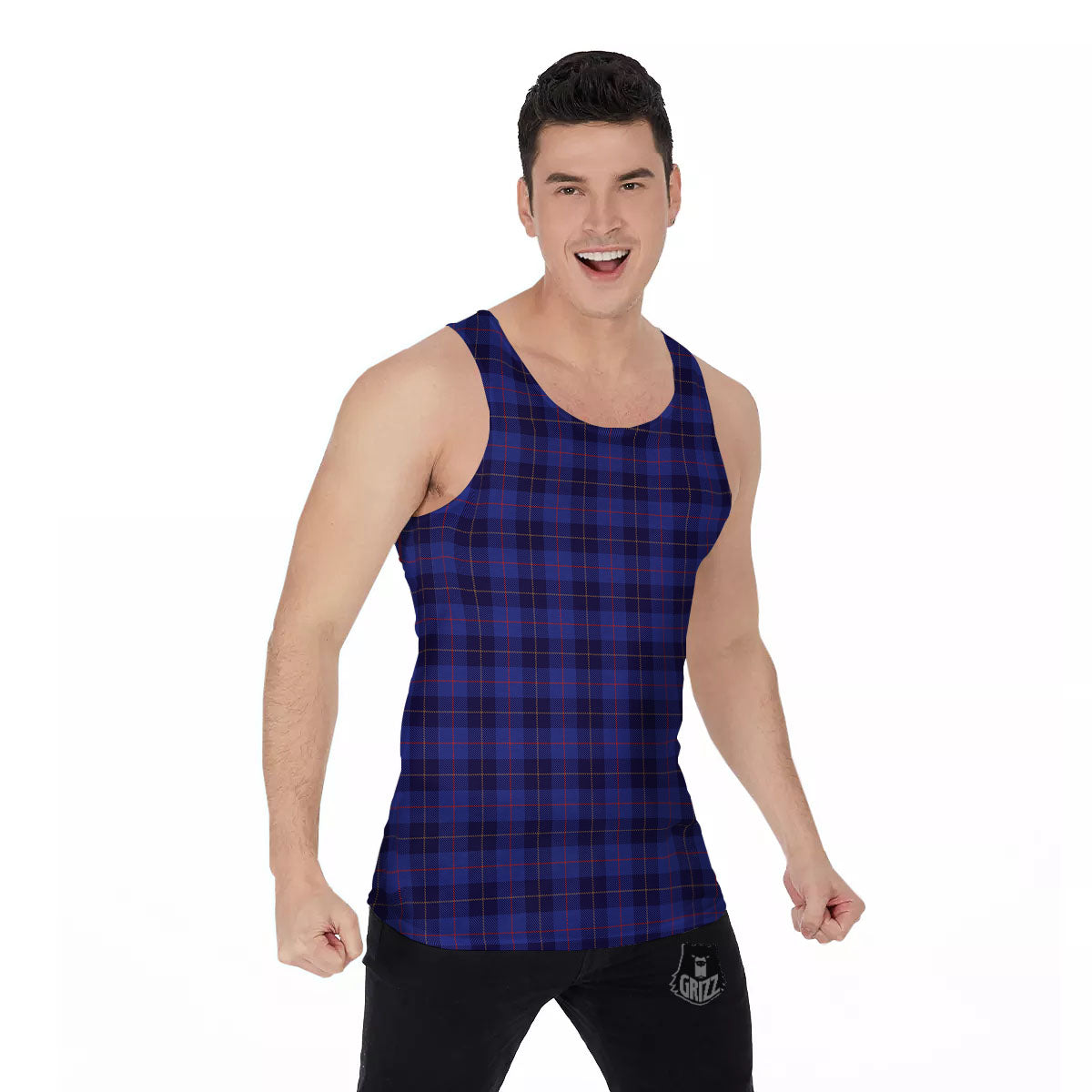 Stewart Tartan Deep Blue Print Men's Tank Top-grizzshop