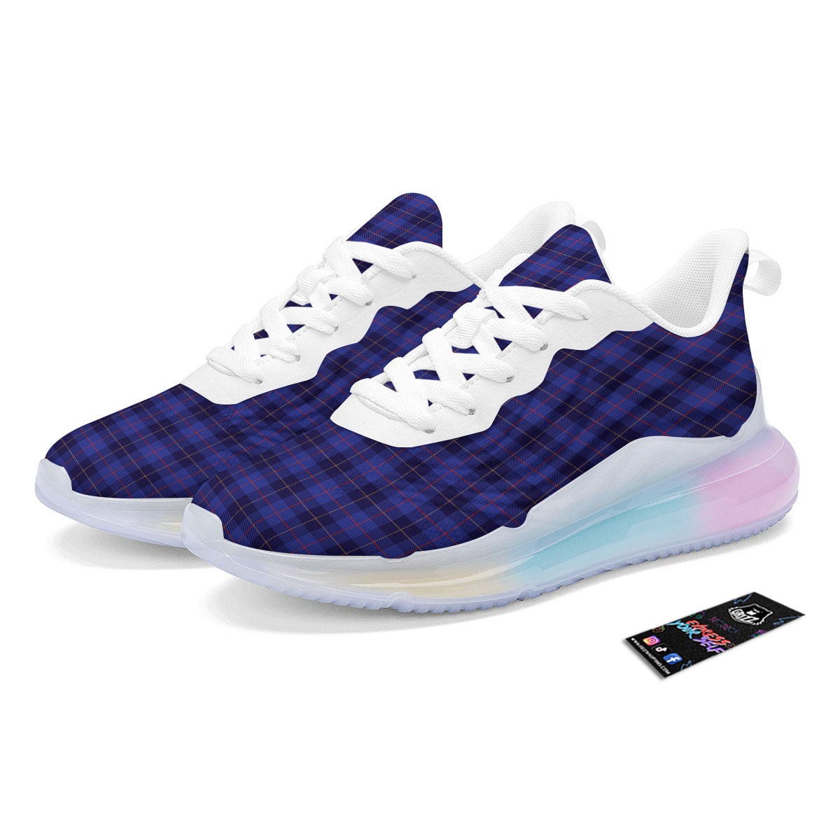 Stewart Tartan Deep Blue Print Running Sneakers-grizzshop