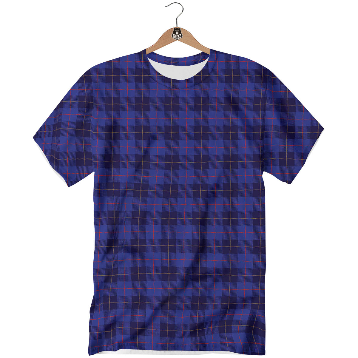 Stewart Tartan Deep Blue Print T-Shirt-grizzshop