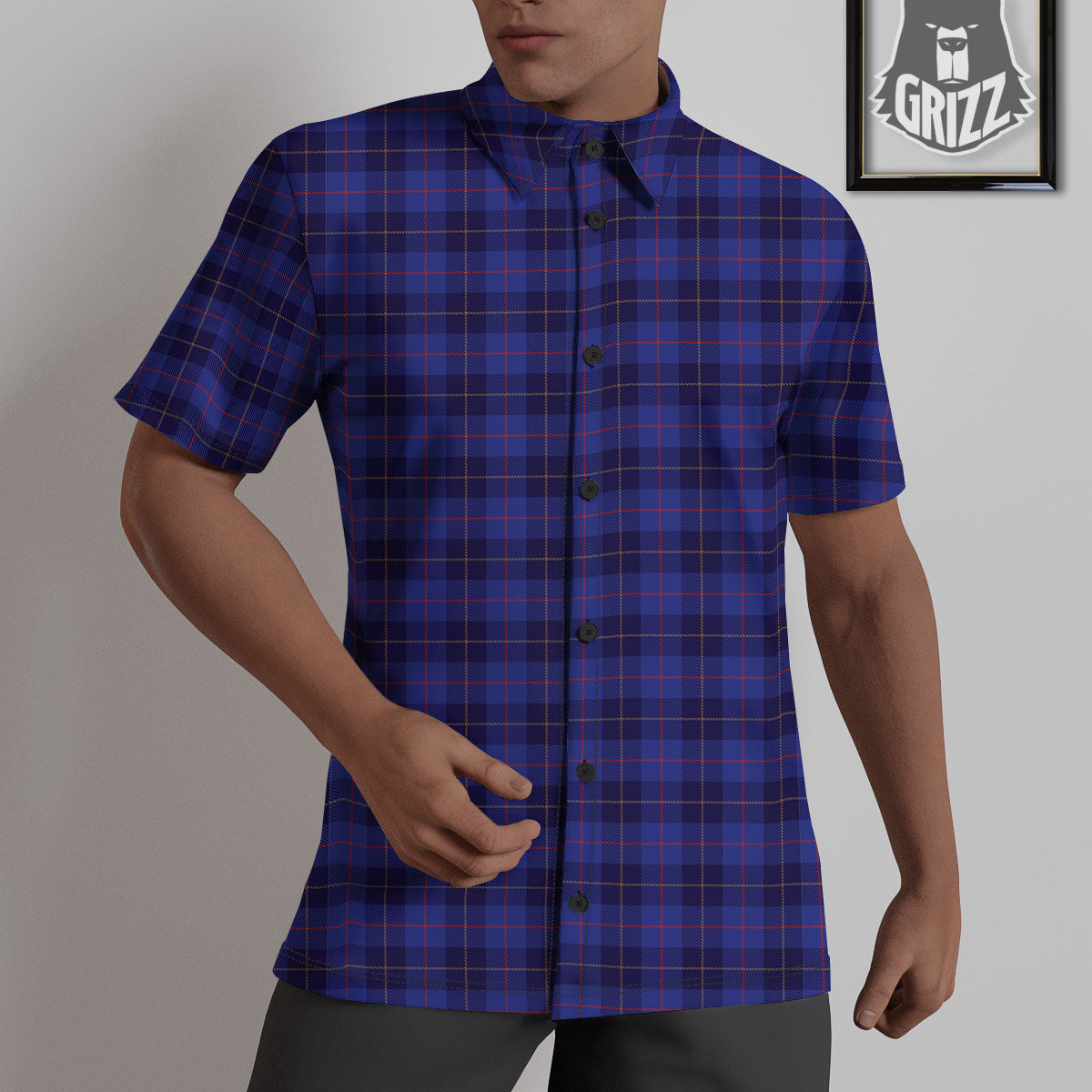 Stewart Tartan Deep Blue Print Untucked Shirts-grizzshop