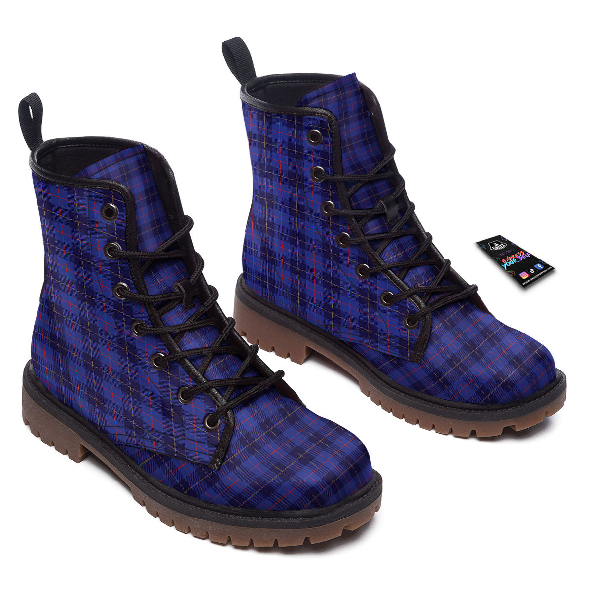 Stewart Tartan Deep Blue Print Work Boots-grizzshop