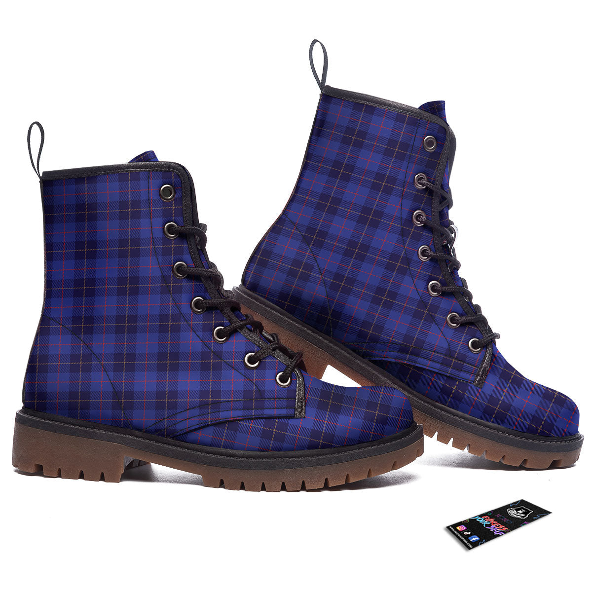 Stewart Tartan Deep Blue Print Work Boots-grizzshop
