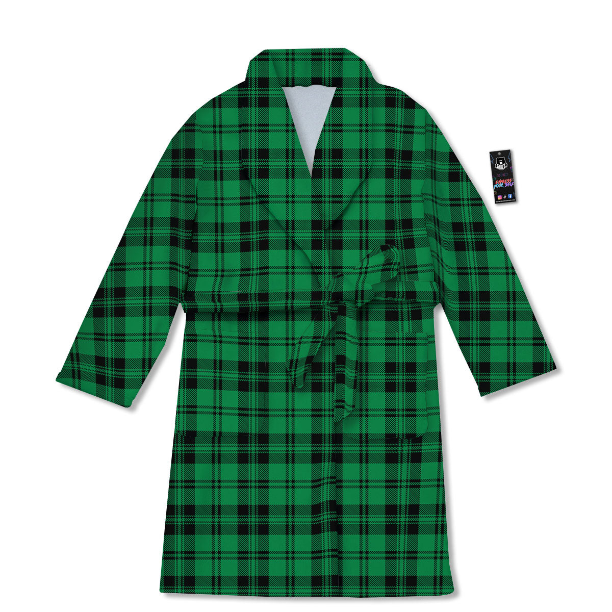 Stewart Tartan Green And Black Print Bathrobe-grizzshop