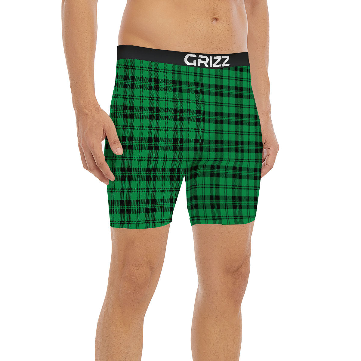 Stewart Tartan Green And Black Print Boxer Briefs-grizzshop