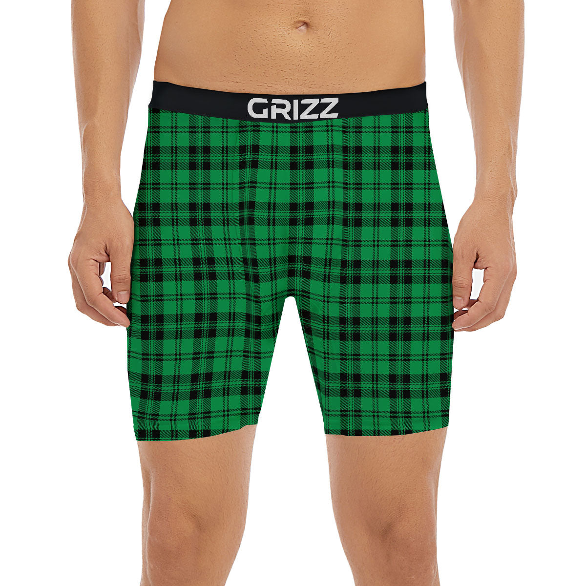 Stewart Tartan Green And Black Print Boxer Briefs-grizzshop