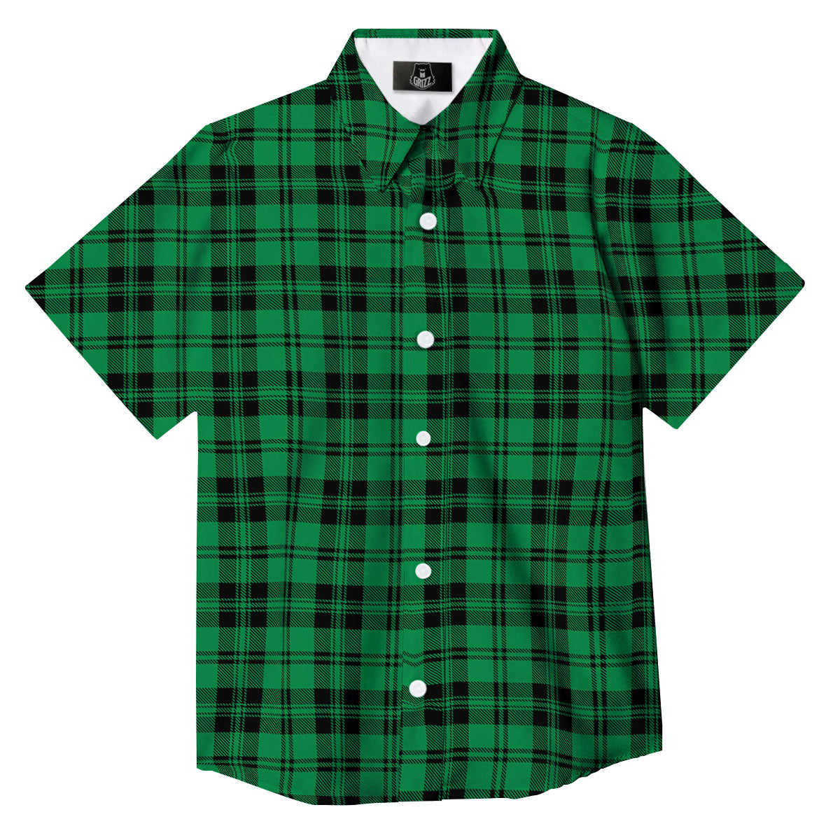 Stewart Tartan Green And Black Print Button Up Shirt-grizzshop
