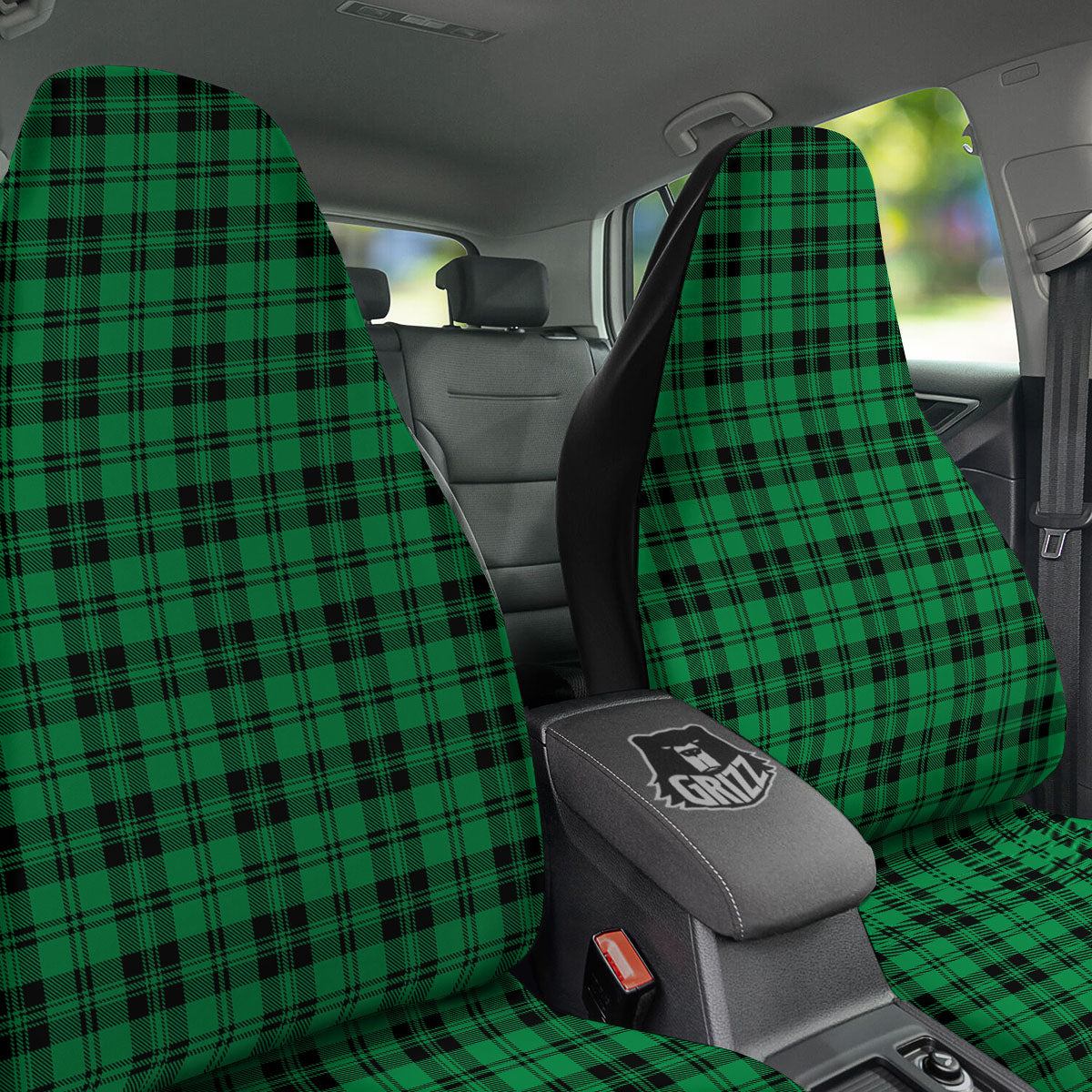 Stewart Tartan Green And Black Print Car Seat Covers-grizzshop