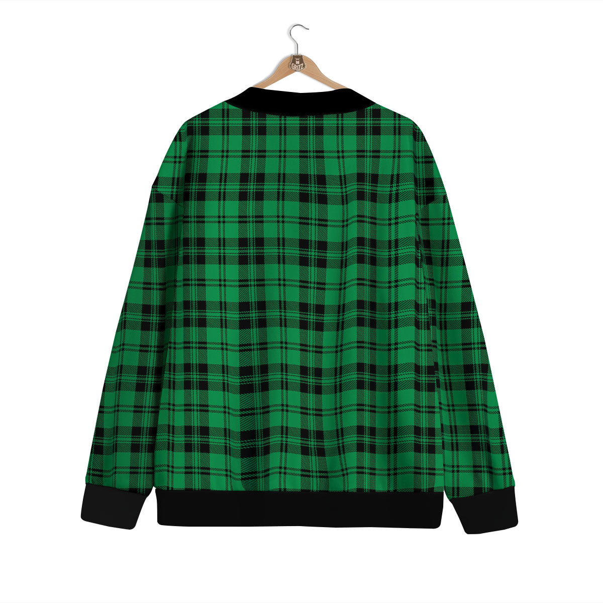 Stewart Tartan Green And Black Print Cardigan-grizzshop
