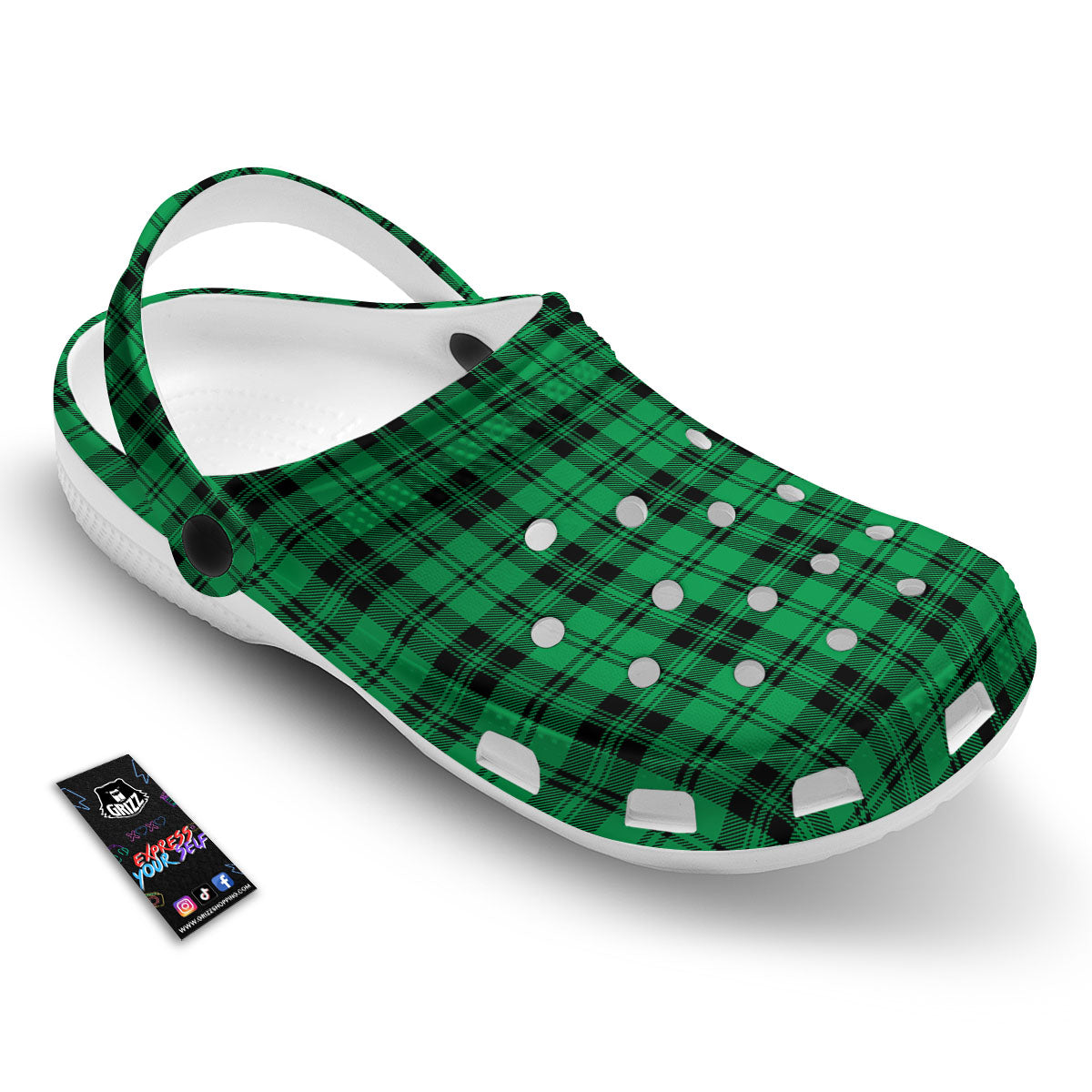 Stewart Tartan Green And Black Print Clog-grizzshop