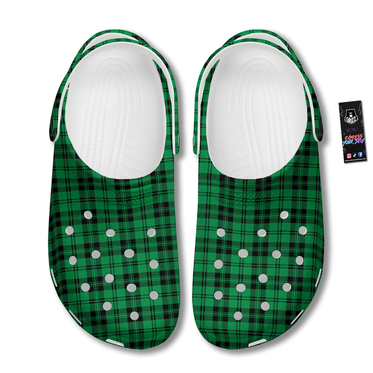 Stewart Tartan Green And Black Print Clog-grizzshop