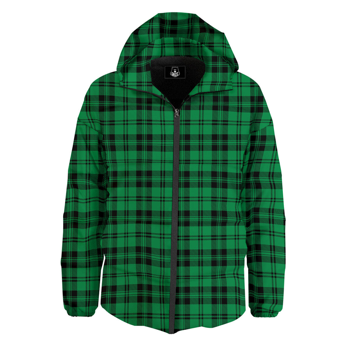 Stewart Tartan Green And Black Print Down Jacket-grizzshop