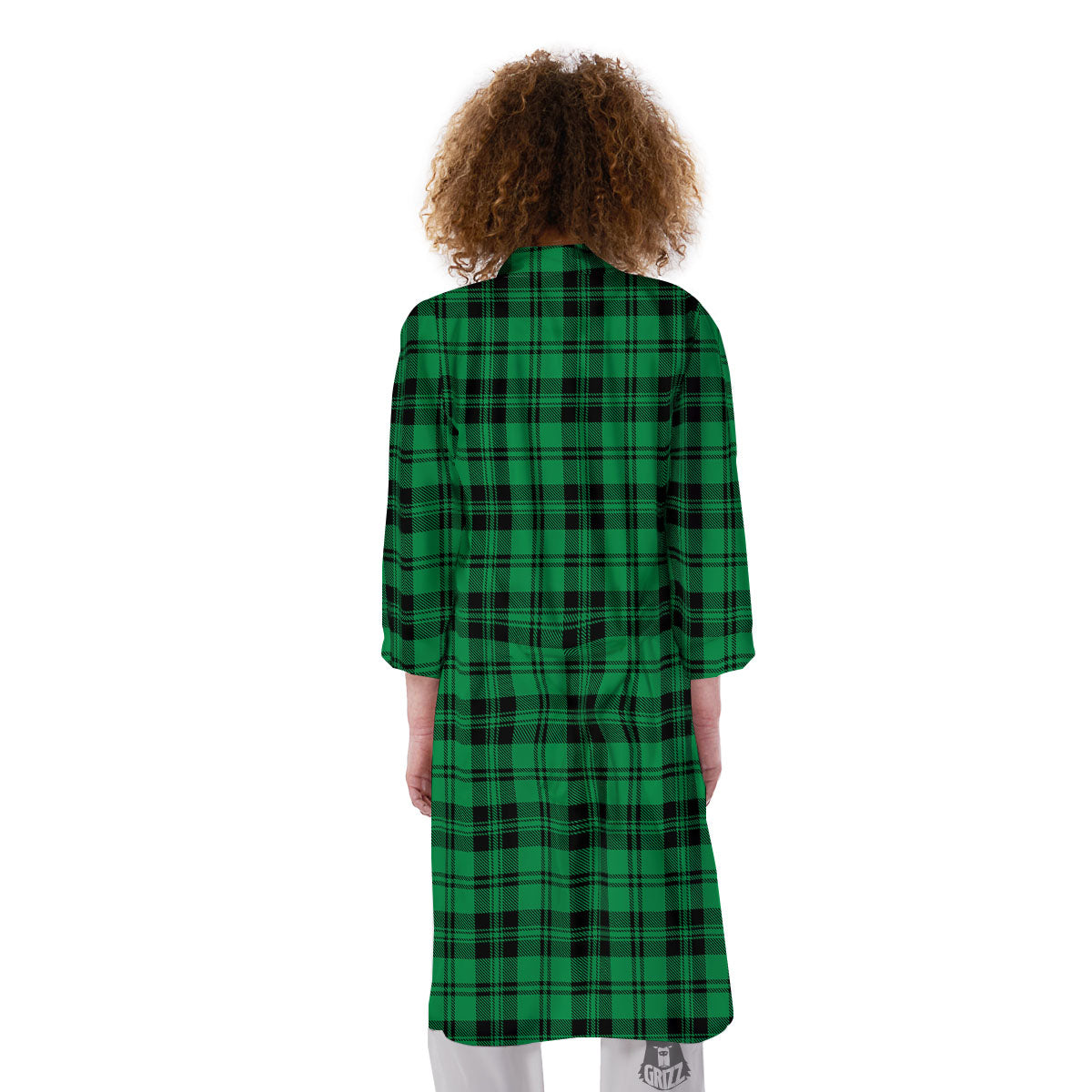 Stewart Tartan Green And Black Print Kimono-grizzshop