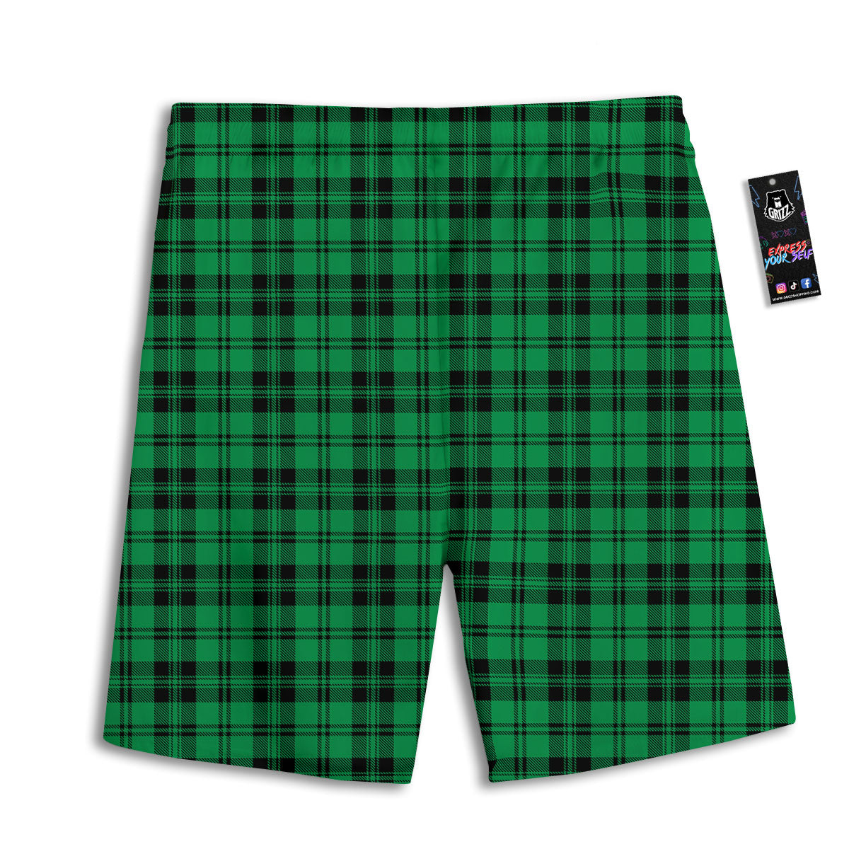 Stewart Tartan Green And Black Print Men's Athletic Shorts
