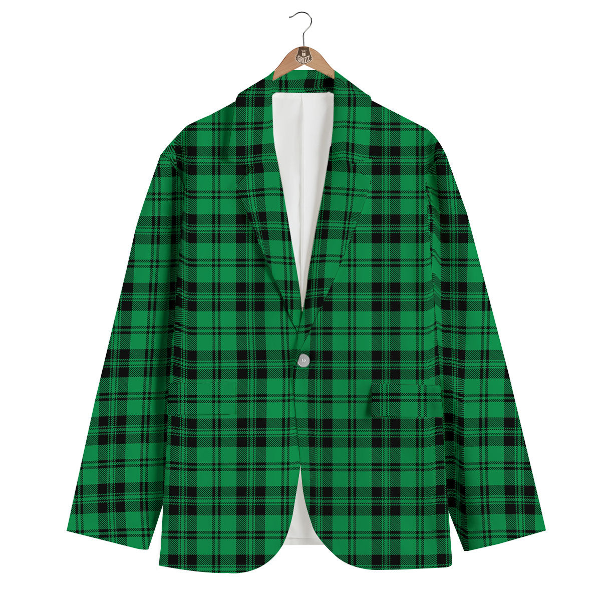 Stewart Tartan Green And Black Print Men's Blazer-grizzshop