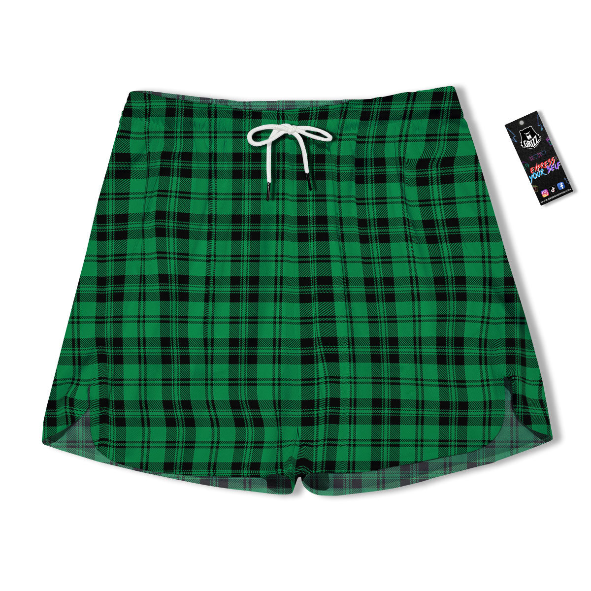Stewart Tartan Green And Black Print Men's Running Shorts-grizzshop