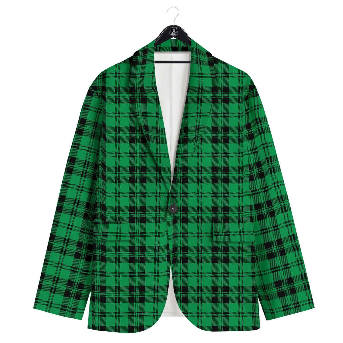 Stewart Tartan Green And Black Print Men's Sport Coat-grizzshop