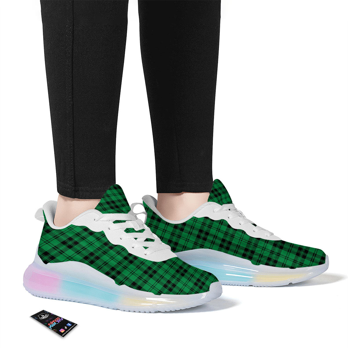 Stewart Tartan Green And Black Print Running Sneakers-grizzshop