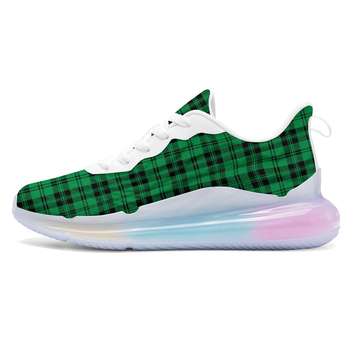 Stewart Tartan Green And Black Print Running Sneakers-grizzshop