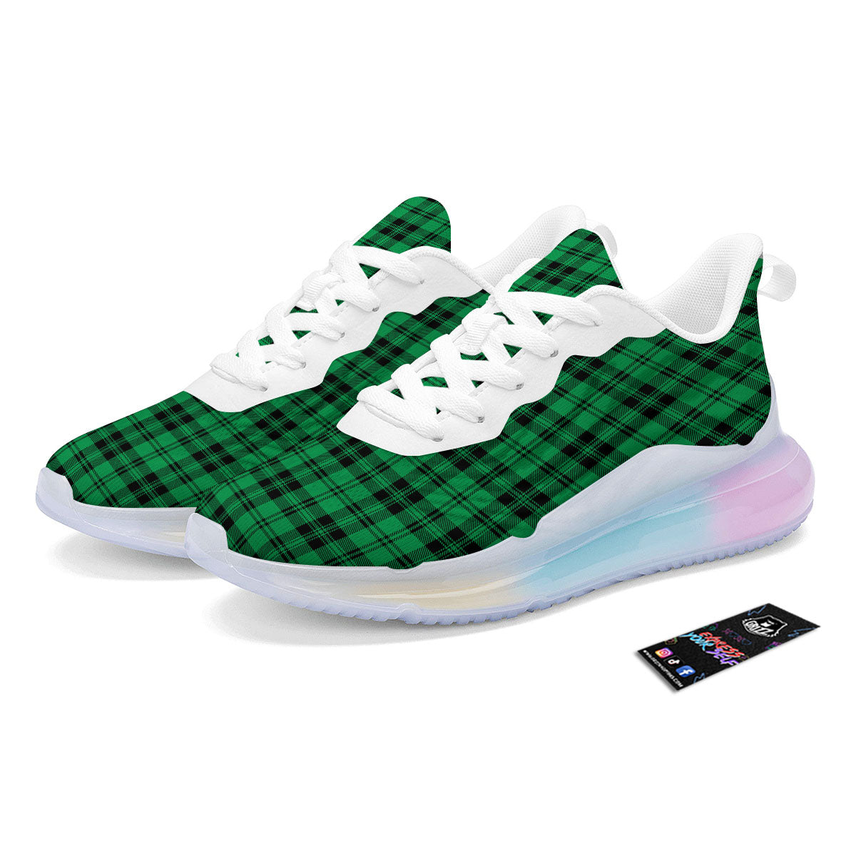 Stewart Tartan Green And Black Print Running Sneakers-grizzshop