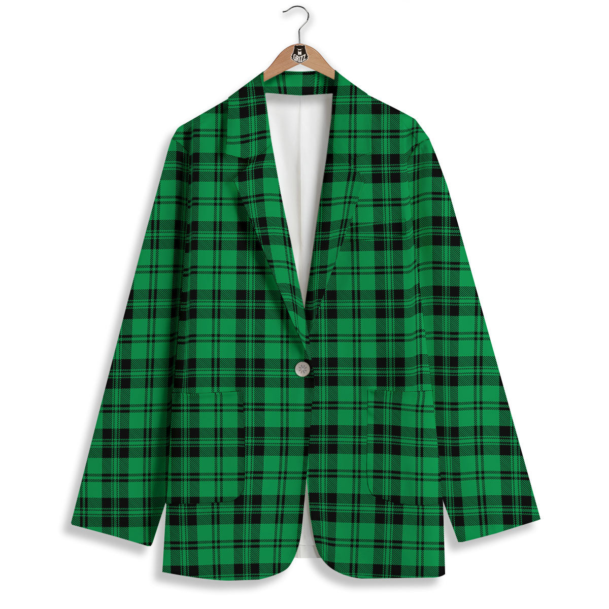 Stewart Tartan Green And Black Print Women's Blazer-grizzshop