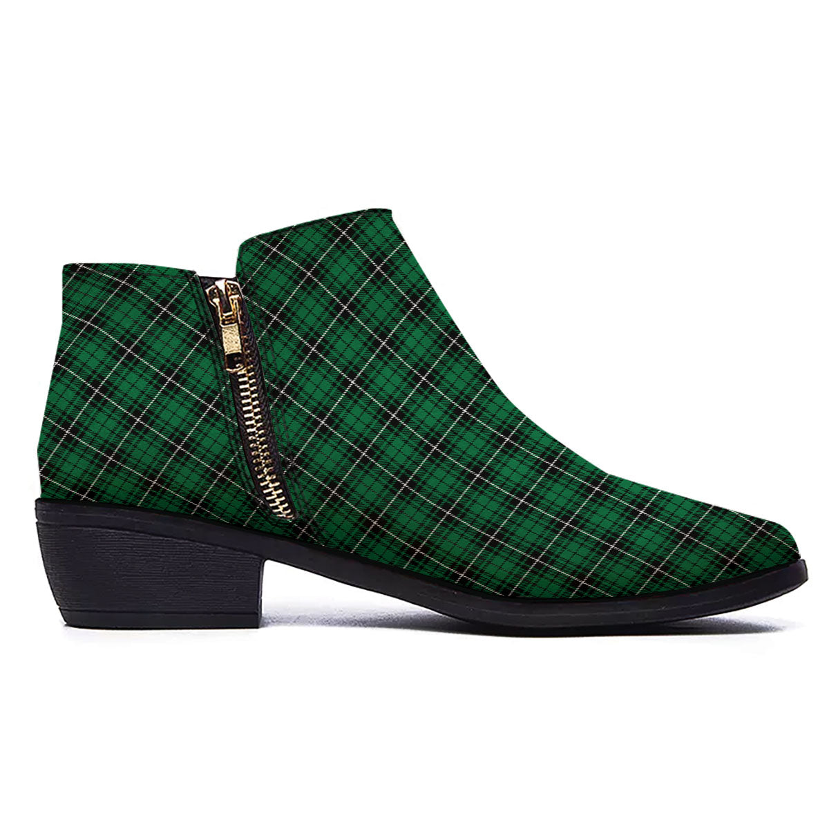 Stewart Tartan Green Print Ankle Boots-grizzshop