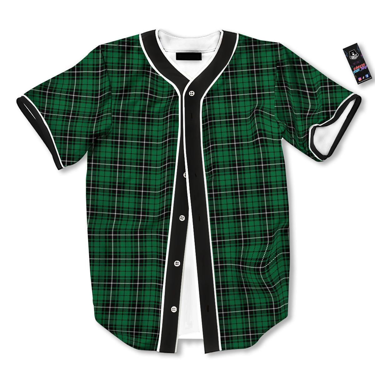 Stewart Tartan Green Print Baseball Jersey-grizzshop