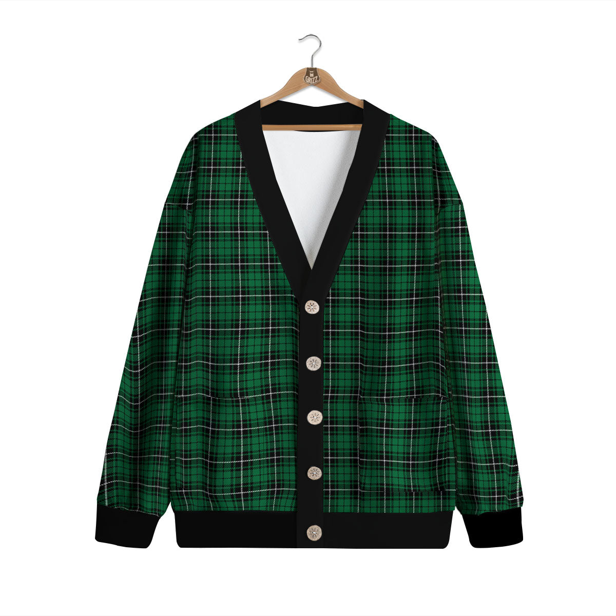Stewart Tartan Green Print Cardigan-grizzshop