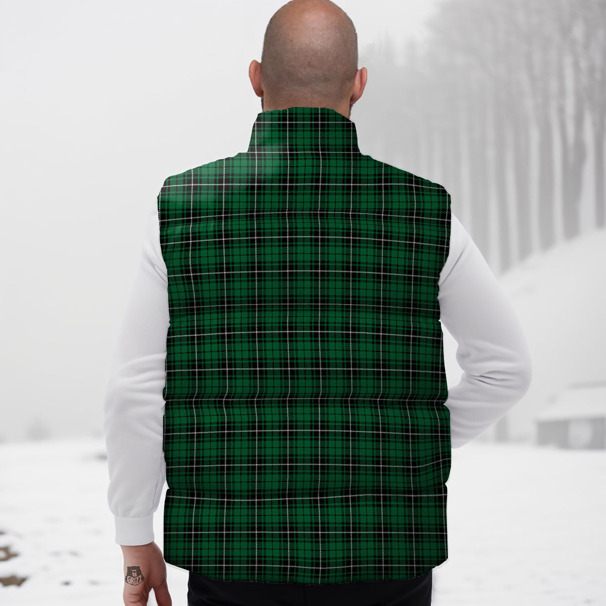 Stewart Tartan Green Print Down Vest