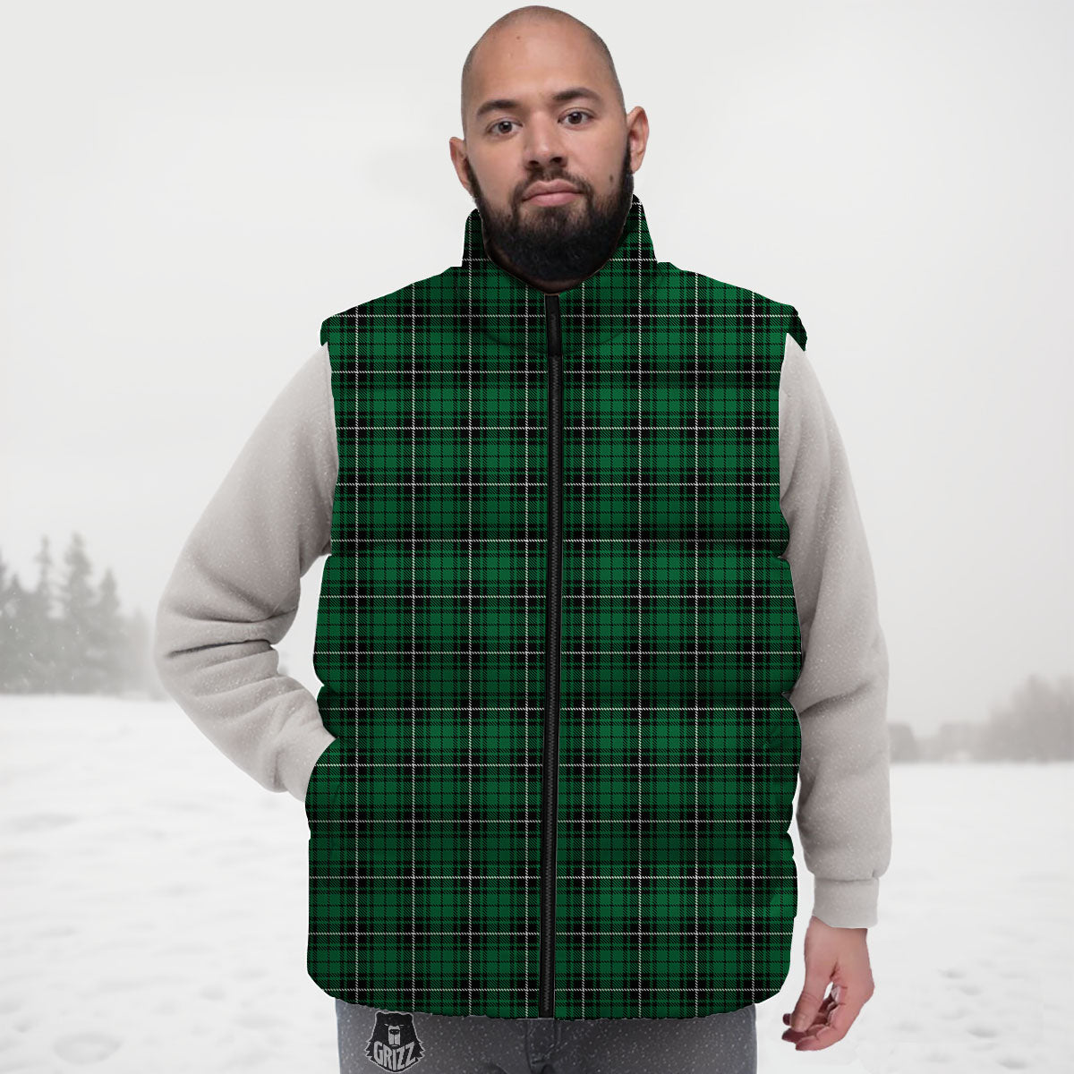 Stewart Tartan Green Print Down Vest
