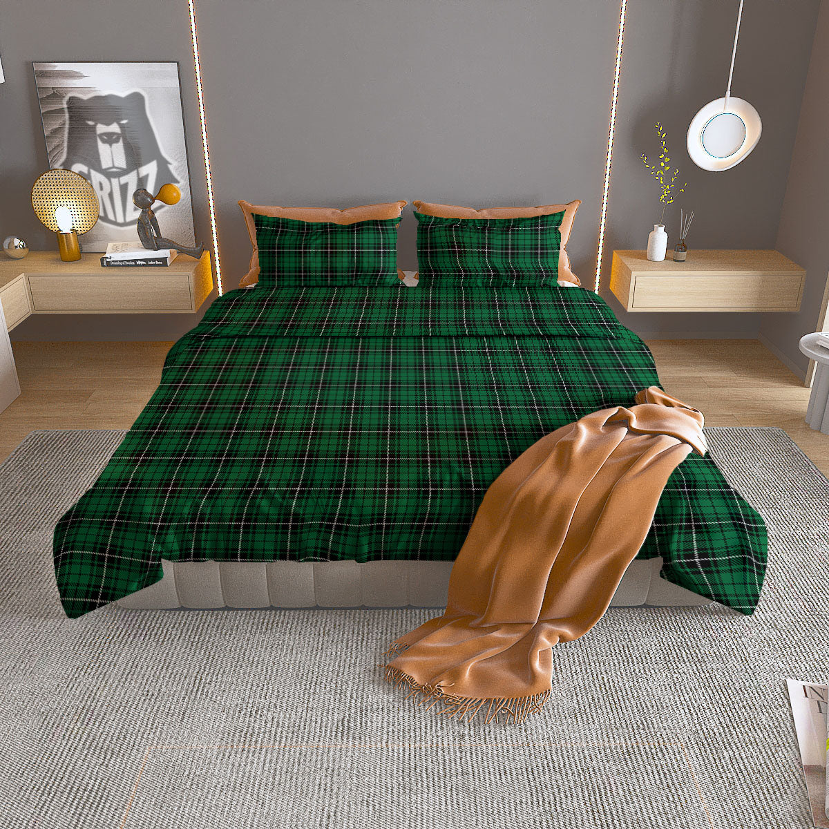 Stewart Tartan Green Print Duvet Cover Bedding Set
