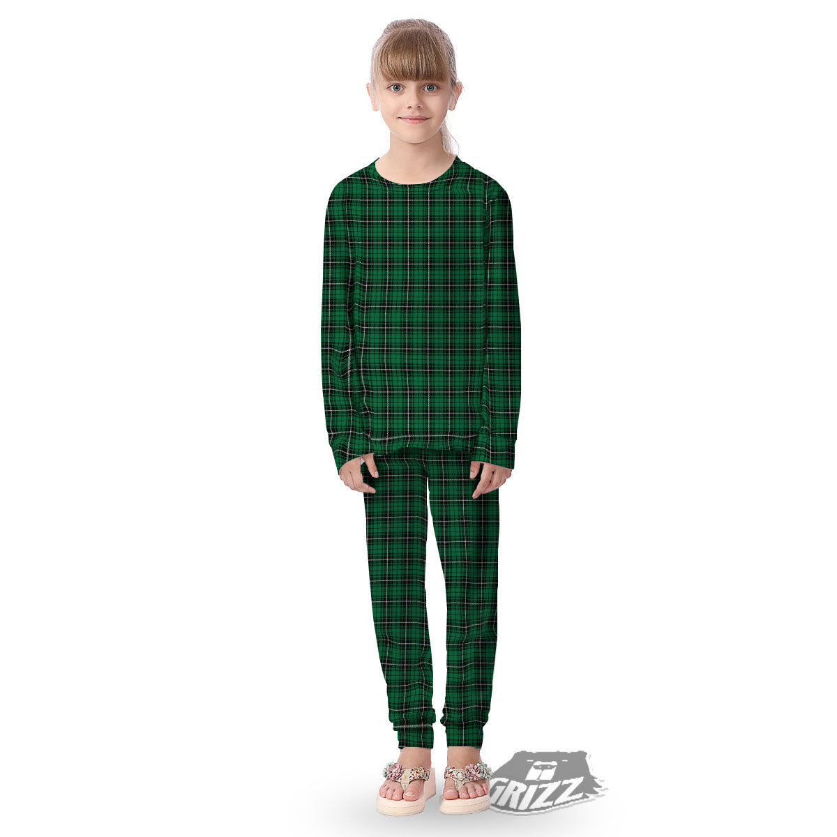 Stewart Tartan Green Print Kid's Pajamas-grizzshop