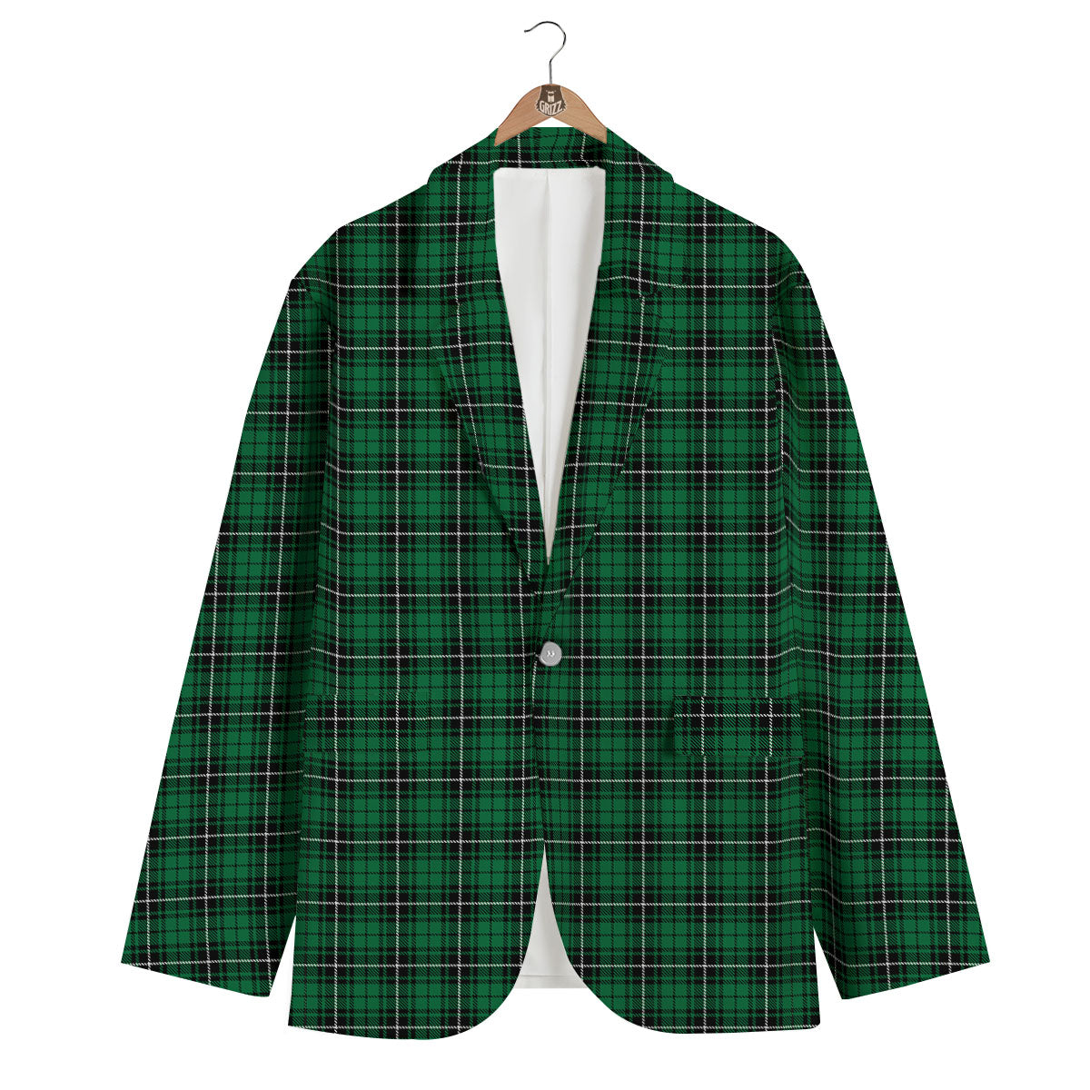 Stewart Tartan Green Print Men's Blazer-grizzshop