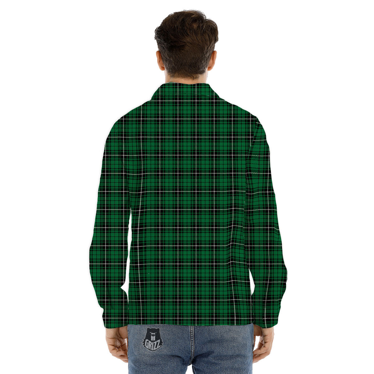 Stewart Tartan Green Print Men's Dress Shirts-grizzshop