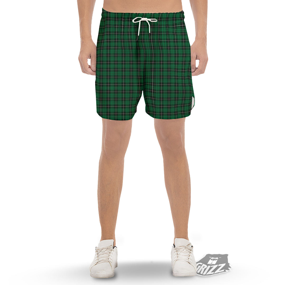 Stewart Tartan Green Print Men's Gym Shorts-grizzshop